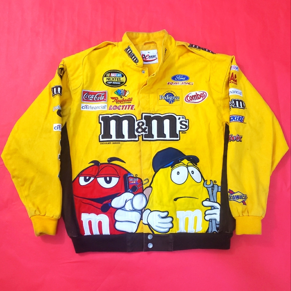 ‼️SOLD‼️ Vintage M&M Yellow Nascar embroidered jacket by Chase Authentics